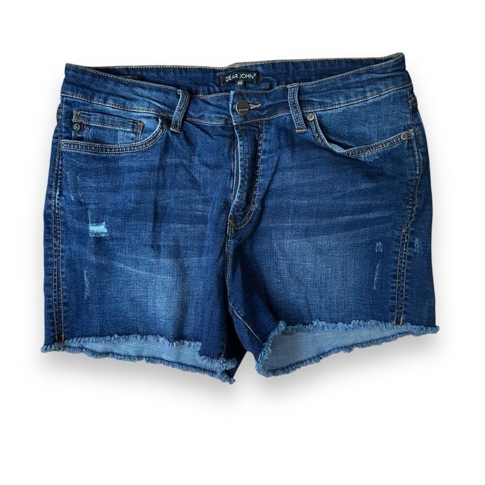 Dear John Distressed 3” Dark Wash Raw Hem Cutoff Jean Shorts Sz 30